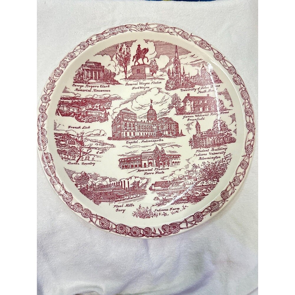 Vtg Indiana Plate Vernon Kilns Wabash Song State Transferware USA Decor